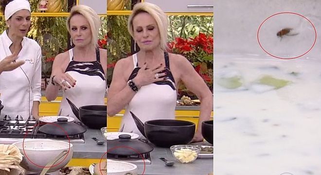 Ana Maria Braga fica tensa e sem graça ao se deparar com barata na comida