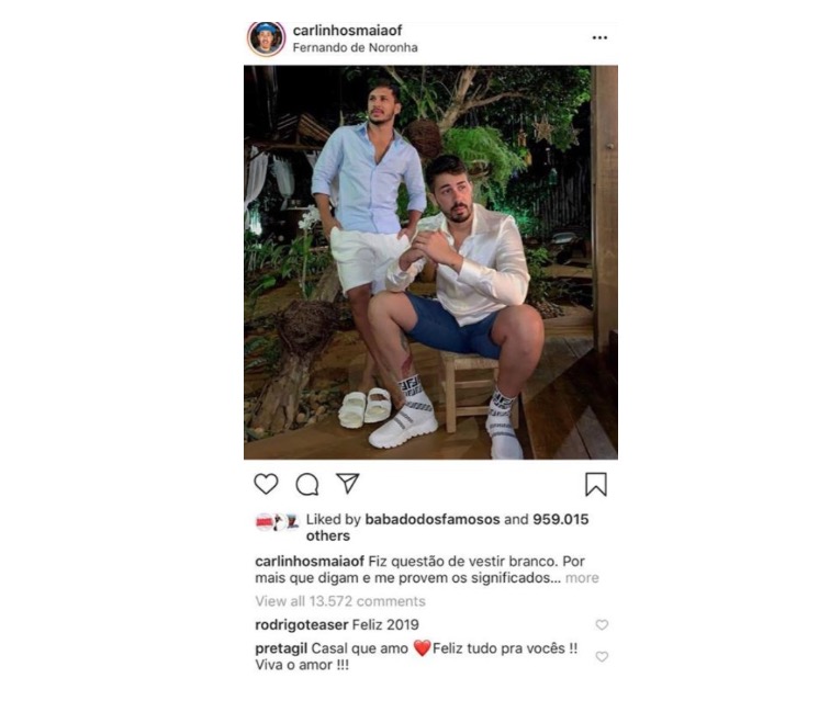 Carlinhos Maia posta foto com suposto namorado e Preta Gil confirma namoro: “Casal que amo”
