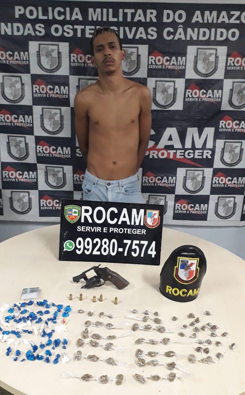 Jovem é preso com arma e mais de 120 trouxinhas de drogas em Manaus