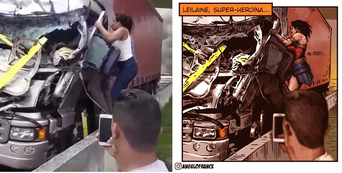 Ilustrador homenageia mulher que salvou motorista de caminhão em acidente de Boechat 