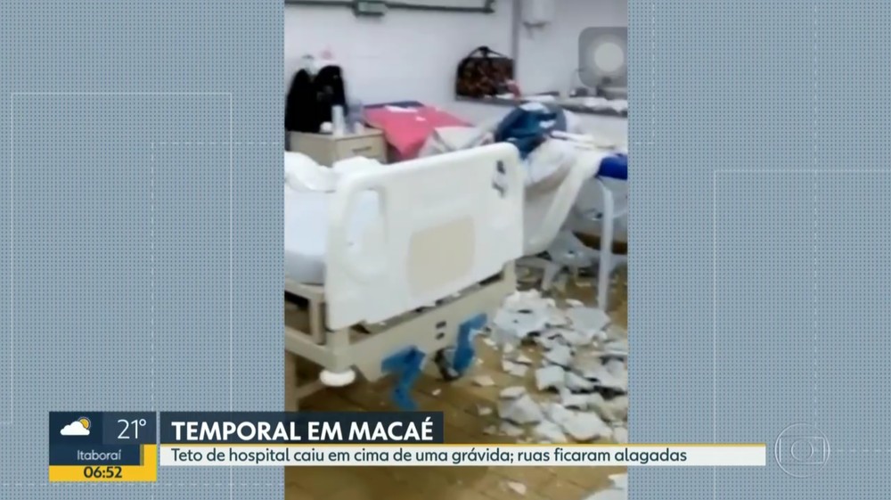 Teto de hospital desaba e atinge mulher grávida 
