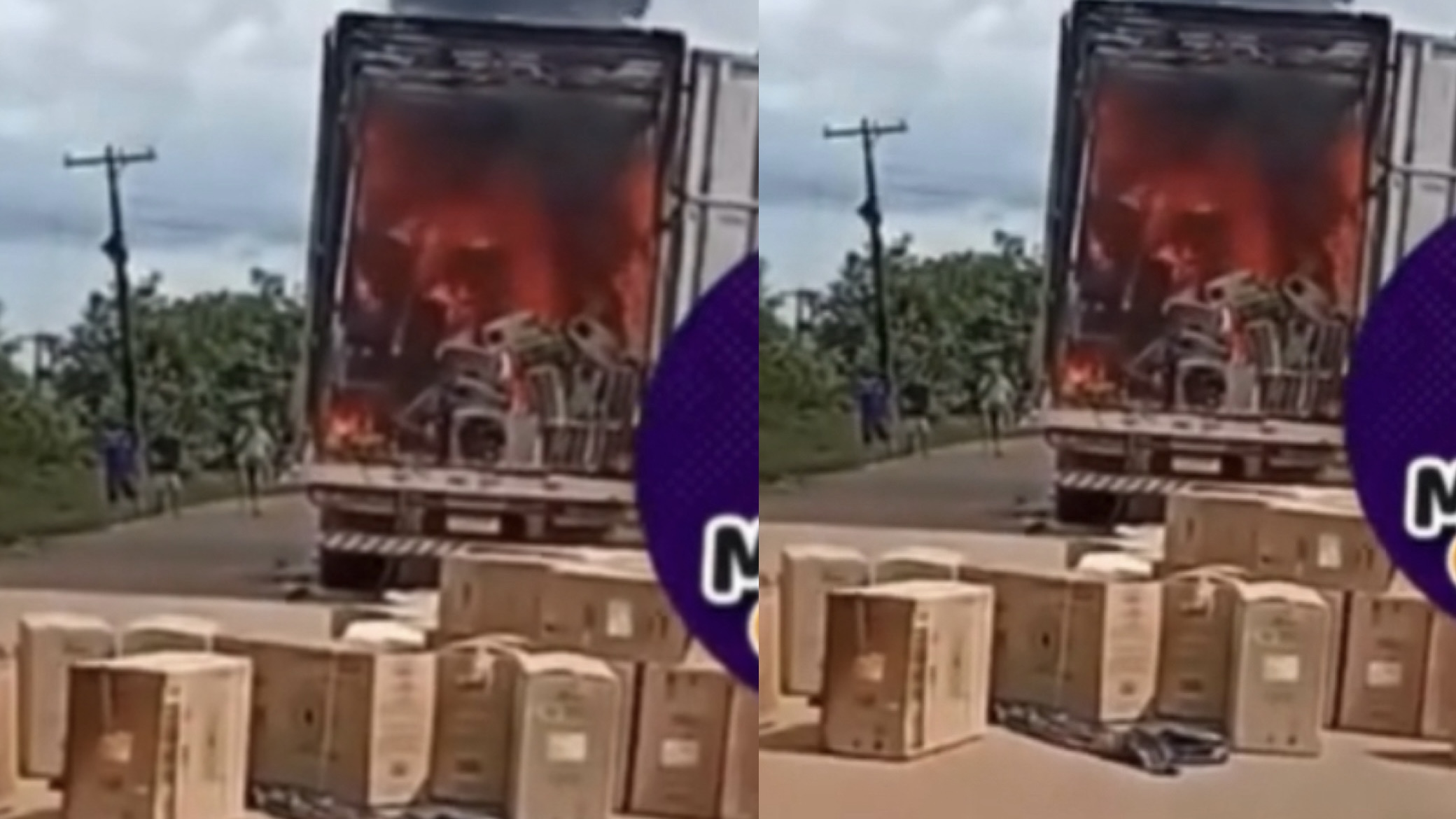 Caminhão baú pega fogo na BR-319; ninguém se feriu