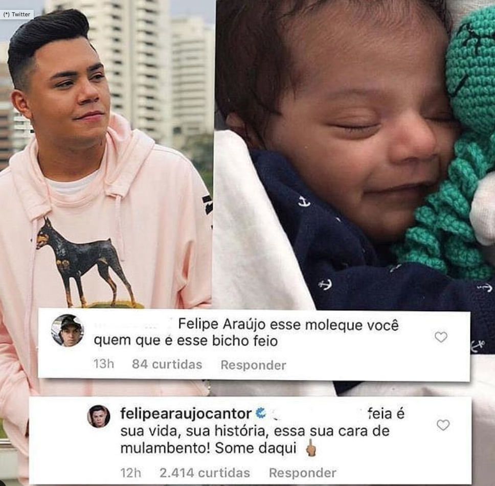 Internauta ofende filho recém-nascido de Felipe Araújo e cantor se revolta 