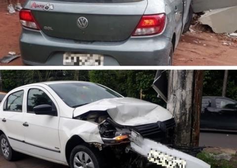 Carros colidem e vão parar em calçada de avenida de Manaus