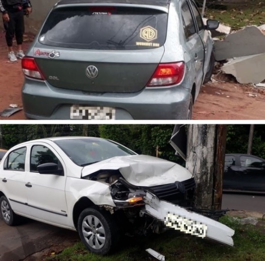 Carros colidem e vão parar em calçada de avenida de Manaus
