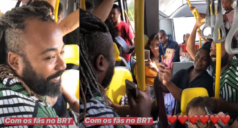 Ex-BBB Rodrigo tira fotos com fãs no transporte público ao voltar à rotina