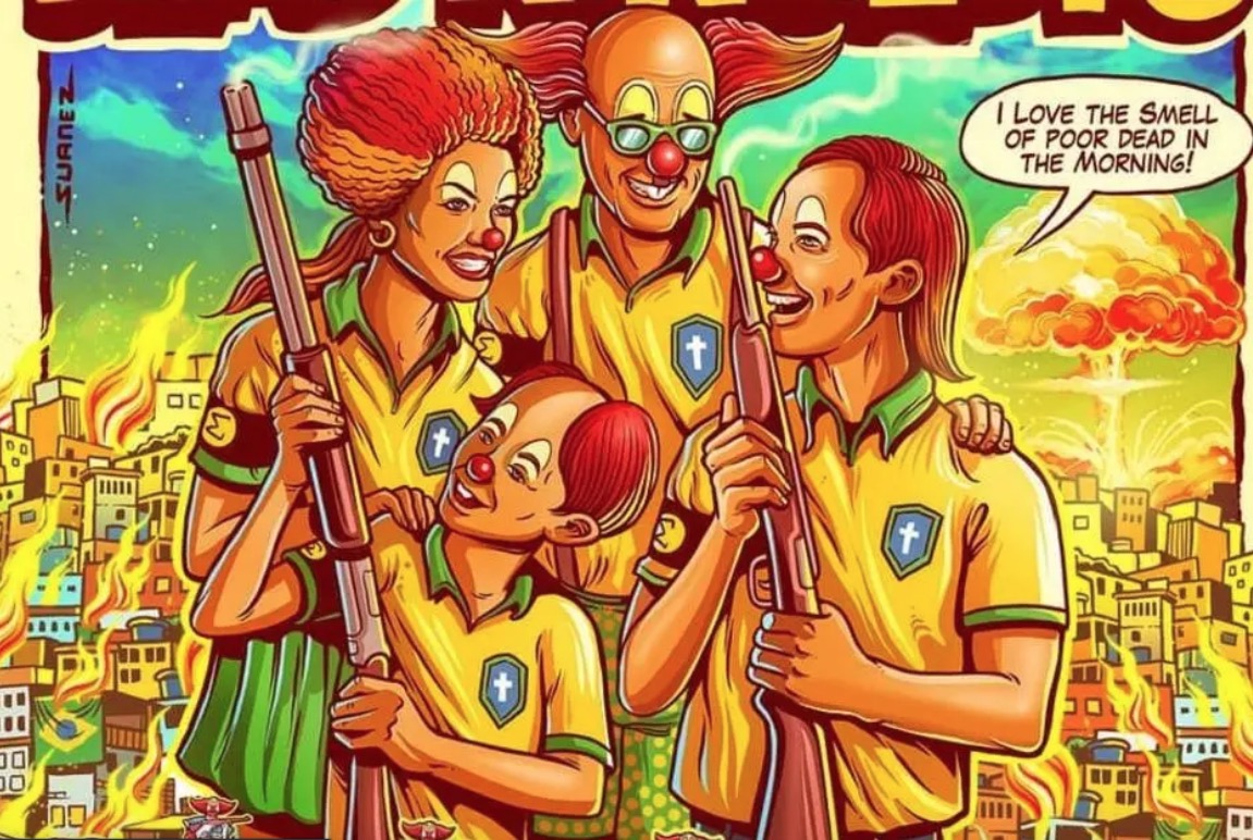 Banda divulga poster de turnê no Brasil com 'família Bozo' armada
