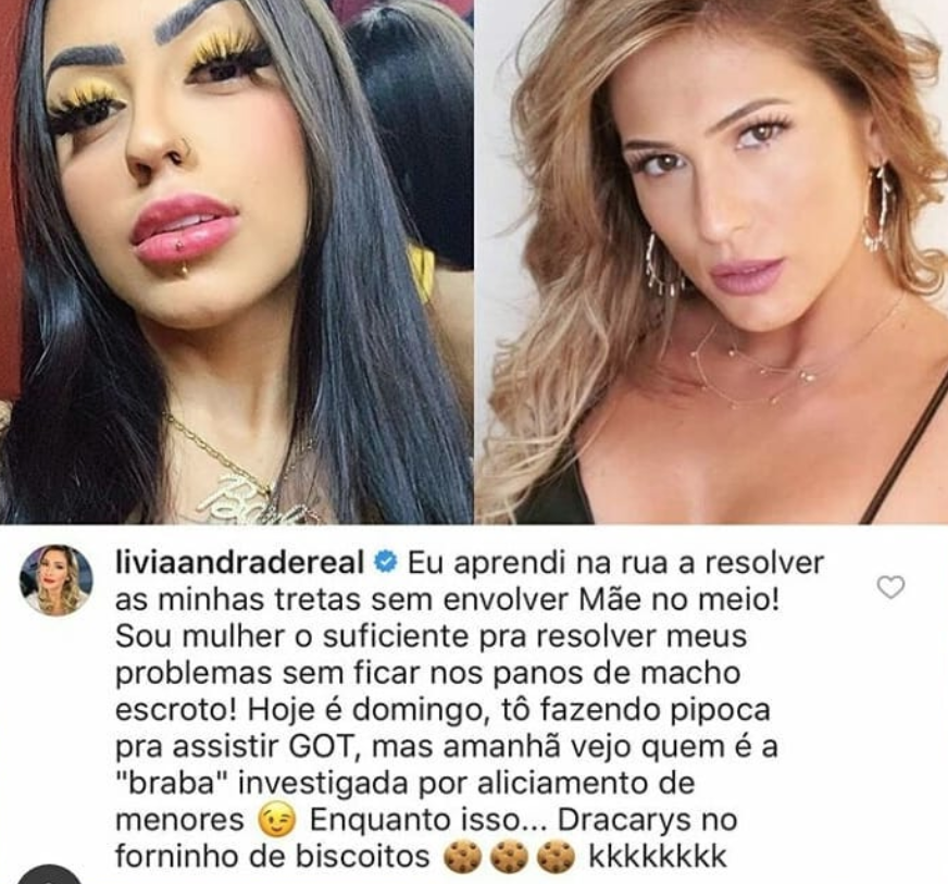 Após ofensas, Lívia Andrade não deixa barato e manda indireta para MC Mirella