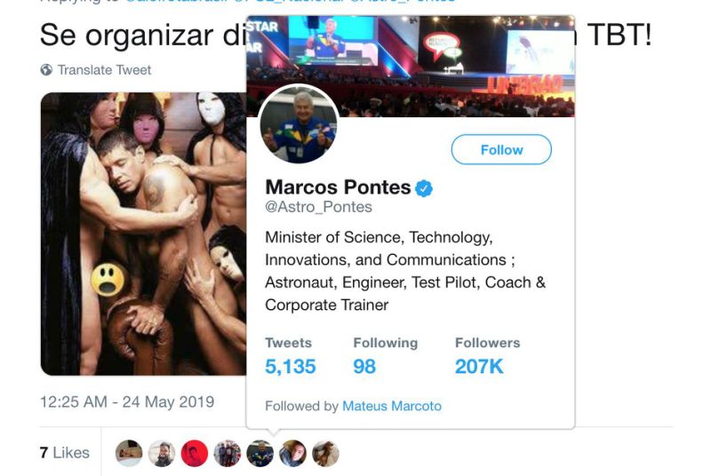 Ministro curte foto de Alexandre Frota em ensaio nu em rede social