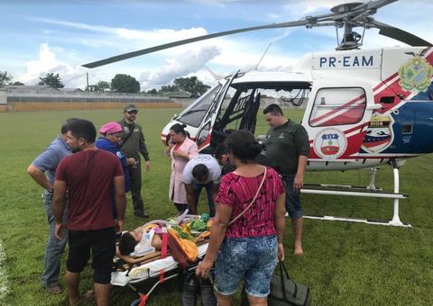 Criança de 8 anos é resgatada por helicóptero da SSP após grave acidente no Amazonas