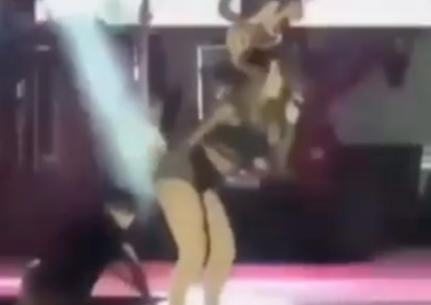  Anitta interrompe música após se assustar com fã invadindo o palco 