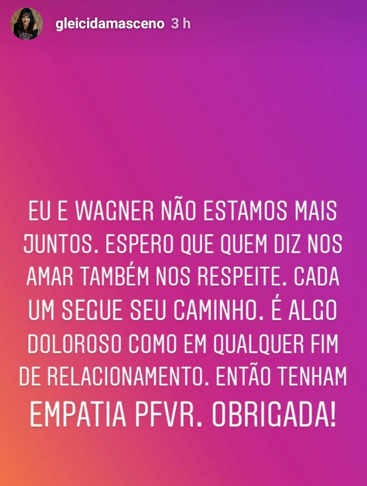  Chega ao fim relacionamento de Gleici Damasceno e Wagner Santiago 