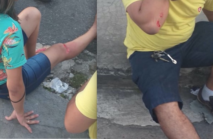 Casal fica ferido após acidente entre carro e moto em Manaus