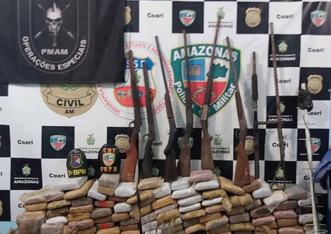 Drogas avaliadas em R$ 1,5 milhão, armas e lanchas são apreendidas no Amazonas