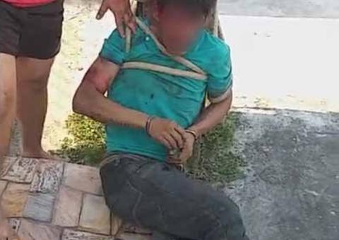 Detento do semiaberto é amarrado a poste e espancado suspeito de roubo em Manaus 
