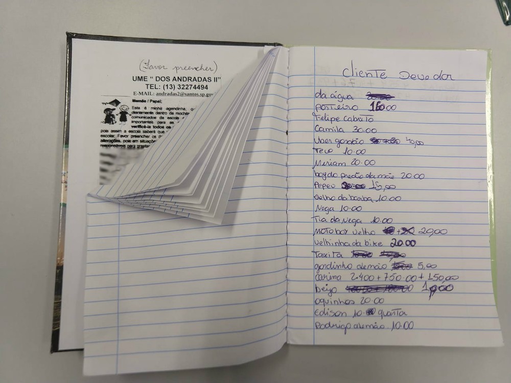 Suspeito de tráfico anotava 'devedores' na agenda escolar do filho