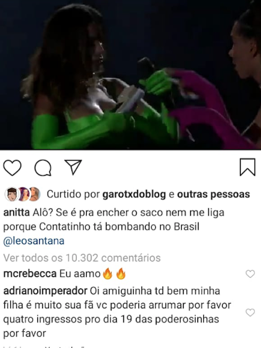 Adriano Imperador pede ingresso de Anitta para levar filha a show: ‘Oi amiguinha'