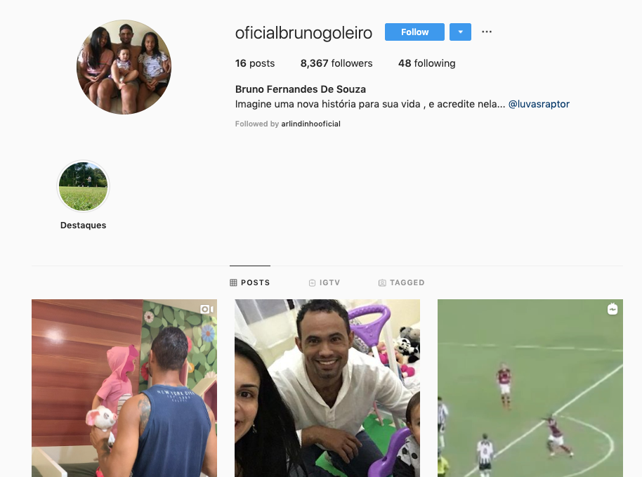 Goleiro Bruno cria perfil no Instagram para compartilhar rotina 
