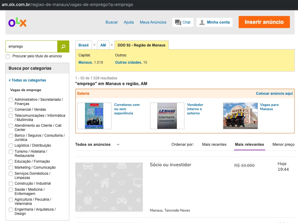 Com desemprego em alta, OLX tem mais de 1.500 anúncios em Manaus
