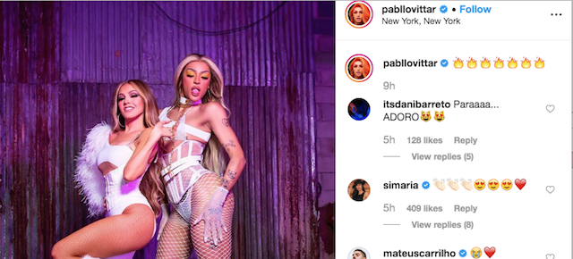 De lingerie branca, Pabllo Vittar grava clipe com Thalia