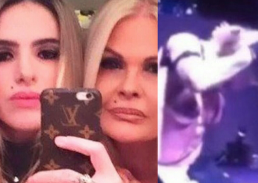 Mulher de Monique Evans, DJ Cacá Werneck raspa o cabelo no palco durante show 