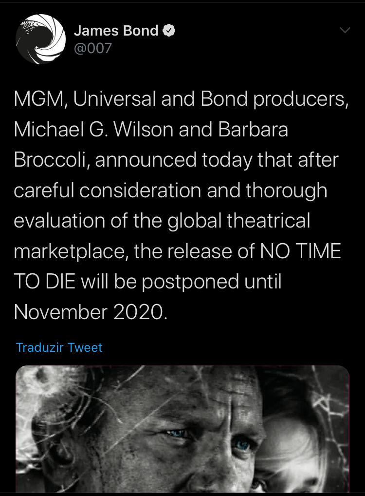 007 - Sem Tempo Para Morrer é adiado