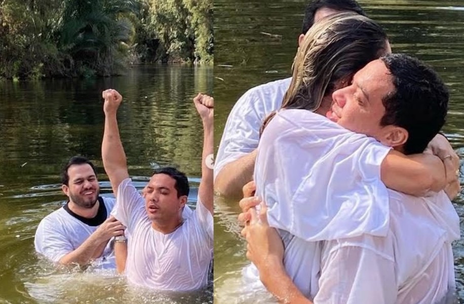 'Minha vida é de Jesus', diz Wesley Safadão ao ser batizado nas águas do rio Jordão