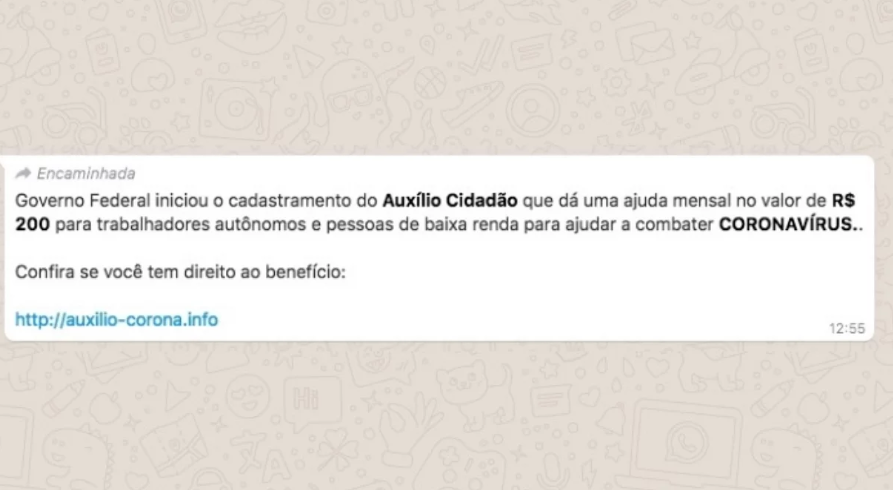 Coronavírus: Falso link do Auxílio Cidadão de R$ 200 circula no WhatsApp