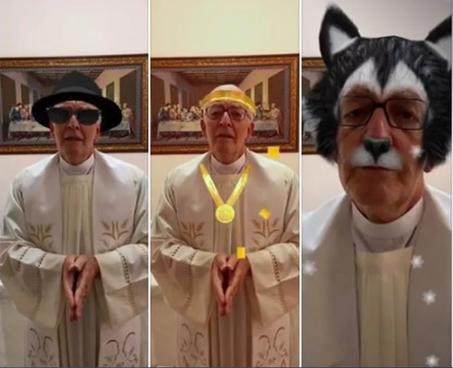 Padre vira meme ao fazer transmissão de benção on-line com filtros engraçados