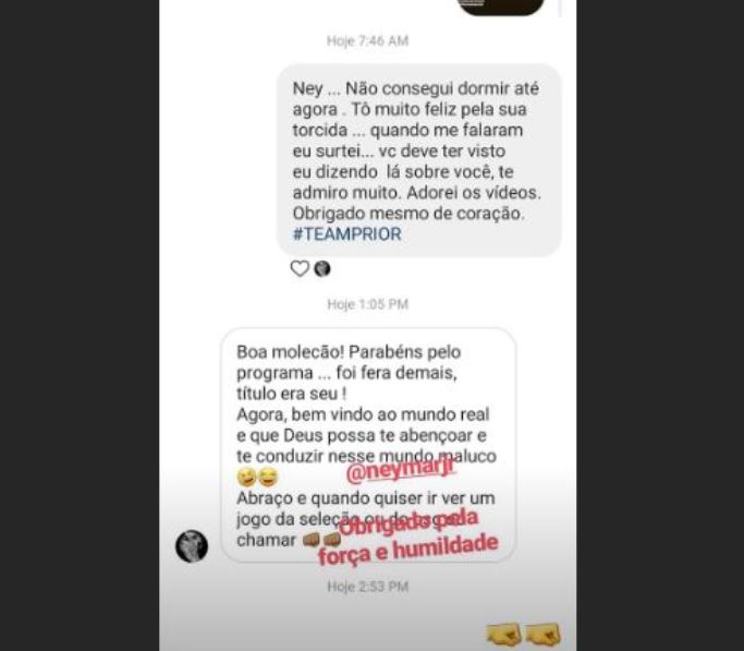 Neymar faz convite irrecusável a Felipe Prior após torcer por brother no BBB20: 'quando quiser'