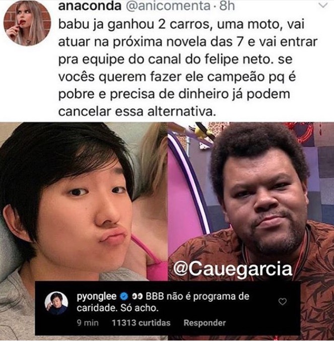 Pyong causa polêmica ao falar sobre favoritismo de Babu: ‘programa não é caridade’