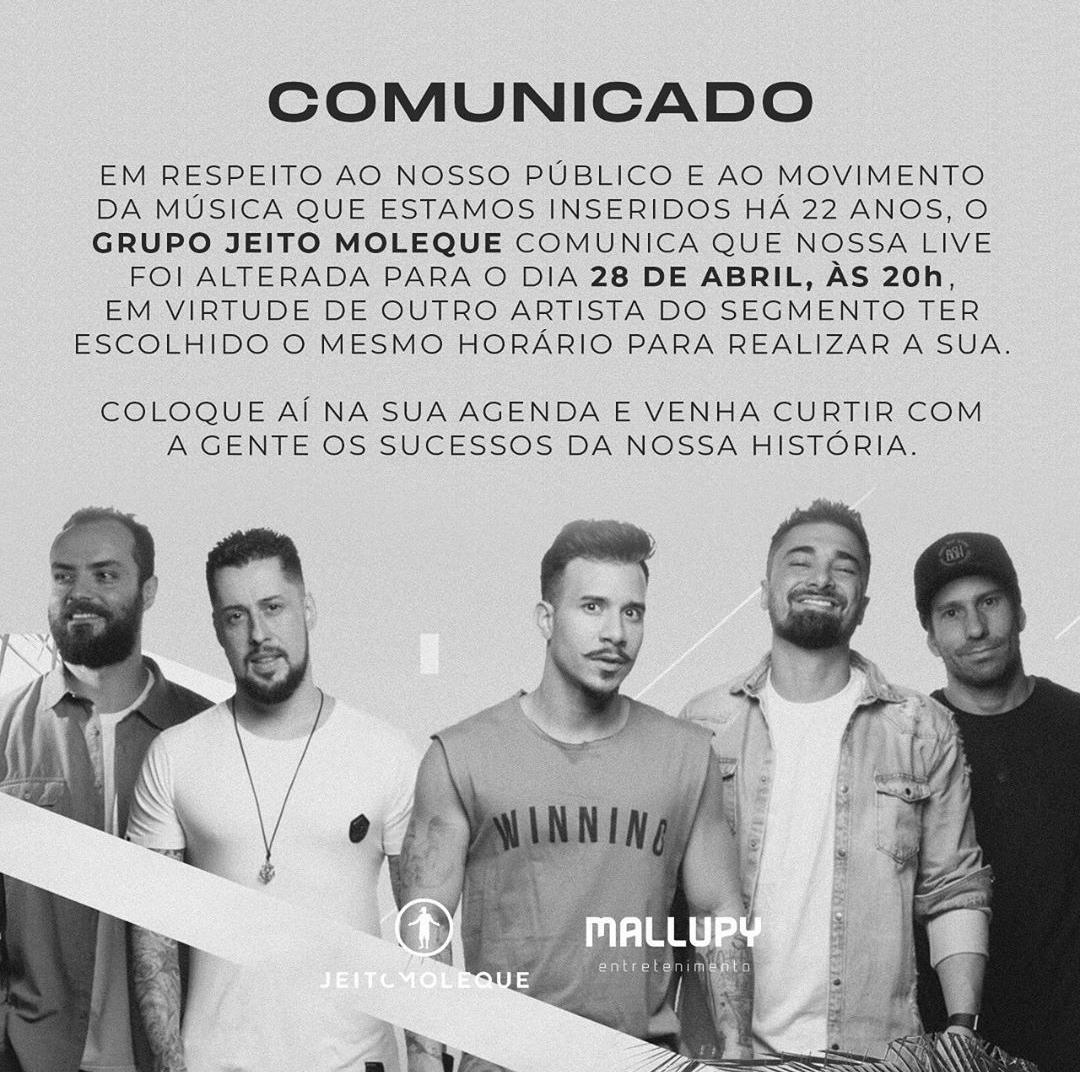 Live show do Jeito Moleque ganha nova data; confira