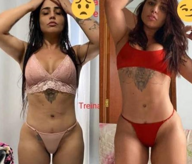 De biquíni vermelho, Perlla mostra ‘antes e depois’ do corpo e deixa seguidores babando   