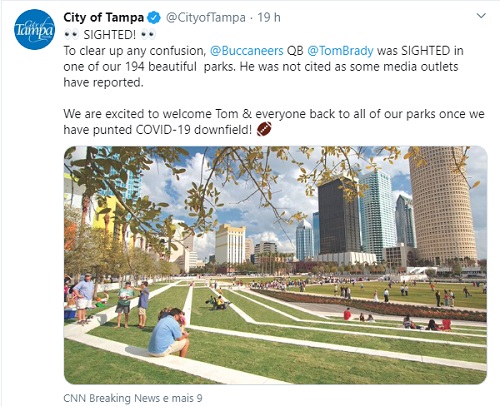 Tom Brady fura quarentena e é retirado de parque ao ser visto praticando atividade física