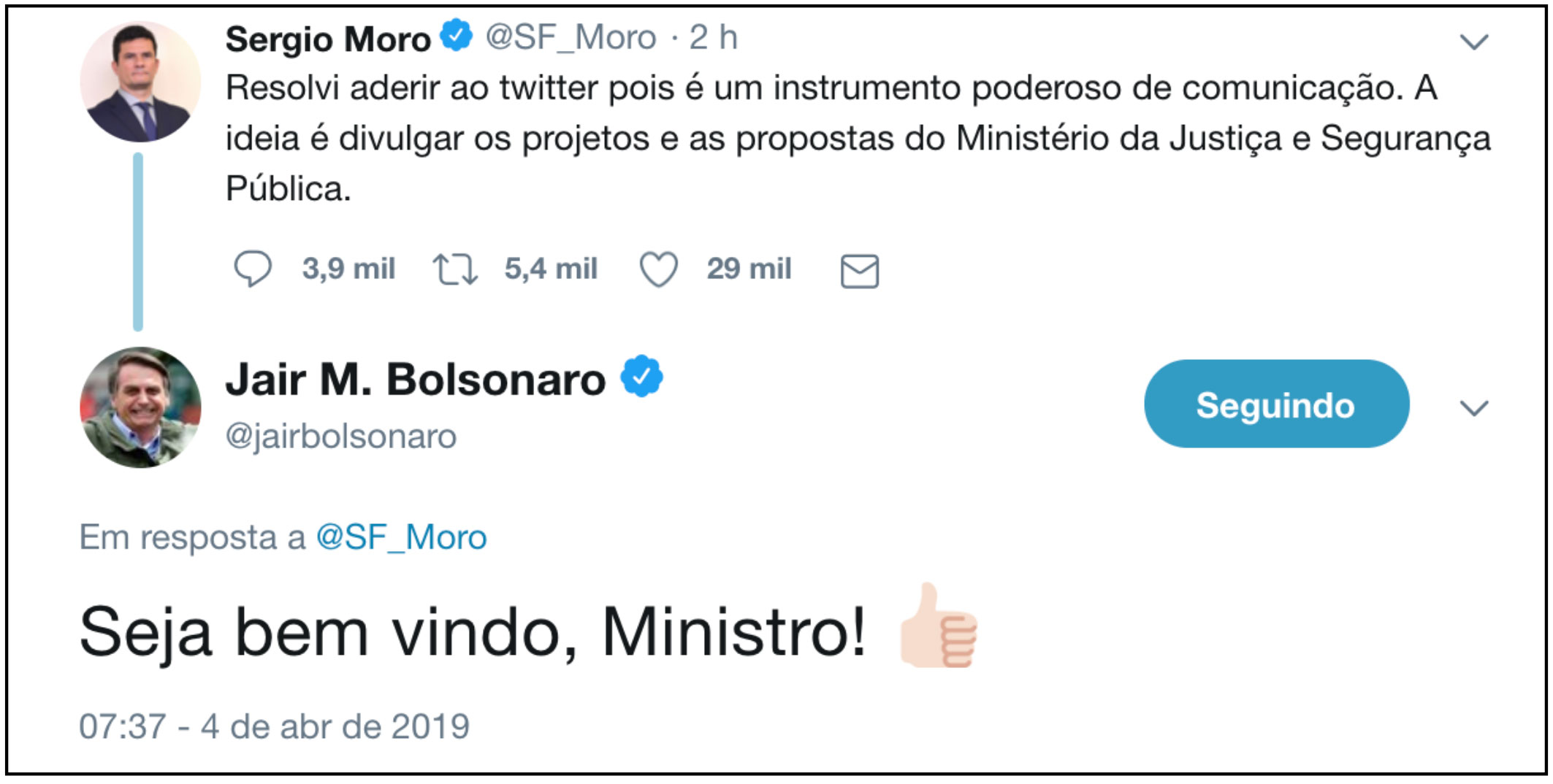 Sergio Moro 'rompe' com Bolsonaro também nas redes sociais