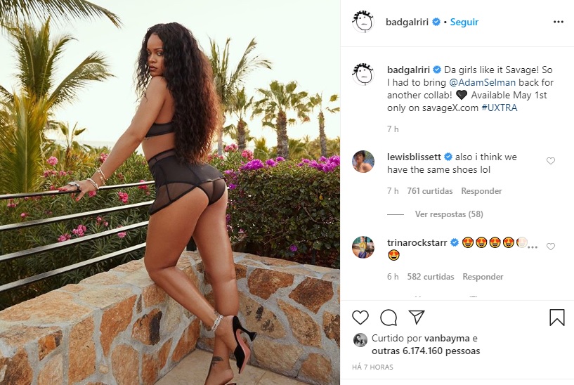 Rihanna incendeia a web com lingerie transparente e bumbum à mostra