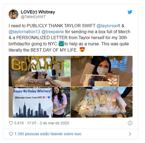 Taylor Swift envia surpresa de aniversário à enfermeira diagnosticada com coronavírus