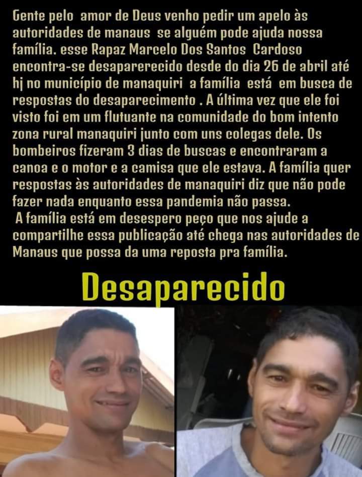 Homem desaparece após sair com amigos para flutuante no Amazonas e família faz apelo 