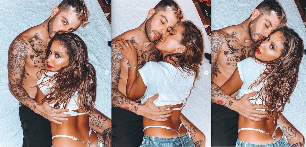 Em meio a áudios vazados, Anitta posa de fio dental na cama com Gui Araújo