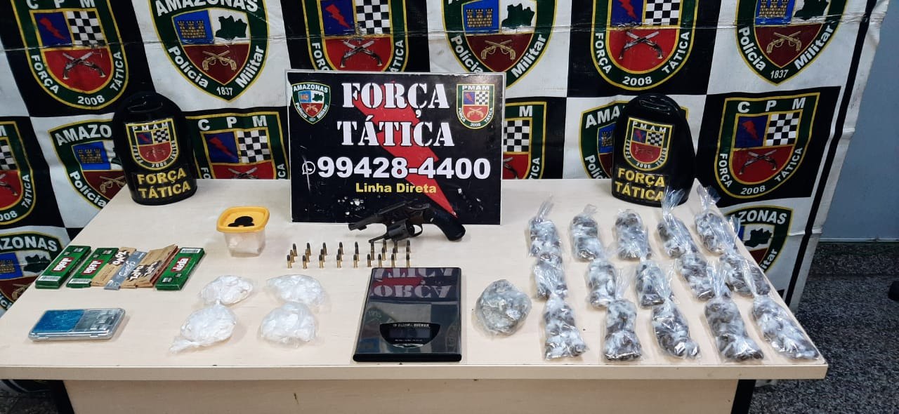 Homem é preso com revólver e drogas em beco de Manaus 