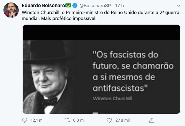 Eduardo e Flávio Bolsonaro compartilham fake news com frase atribuída a Churchill