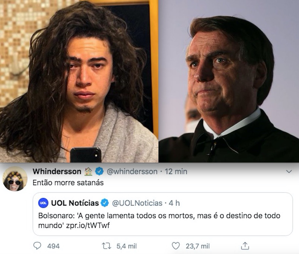 Whindersson Nunes manda recado a Jair Bolsonaro: 'então morre, Satanás'