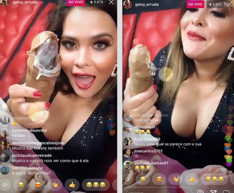 Em live, Geisy Arruda chupa pirulito de pênis com leite condensado saindo e enlouquece seguidores