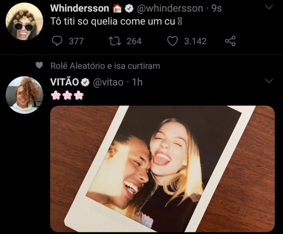 Whindersson surpreende com post após foto de Luísa Sonza e Vitão: ‘queria comer um c*’