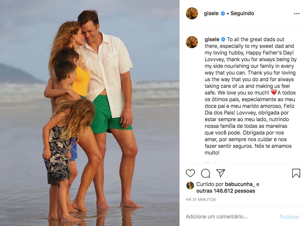 Gisele Bündchen mostra família completa em foto e exalta Tom Brady