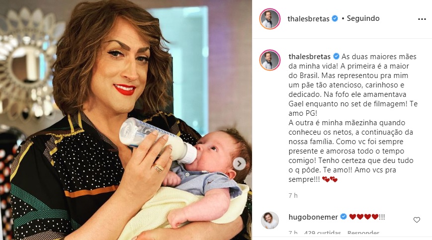 Thales Bretas homenageia Paulo Gustavo com dona Hermínia no Dia das Mães