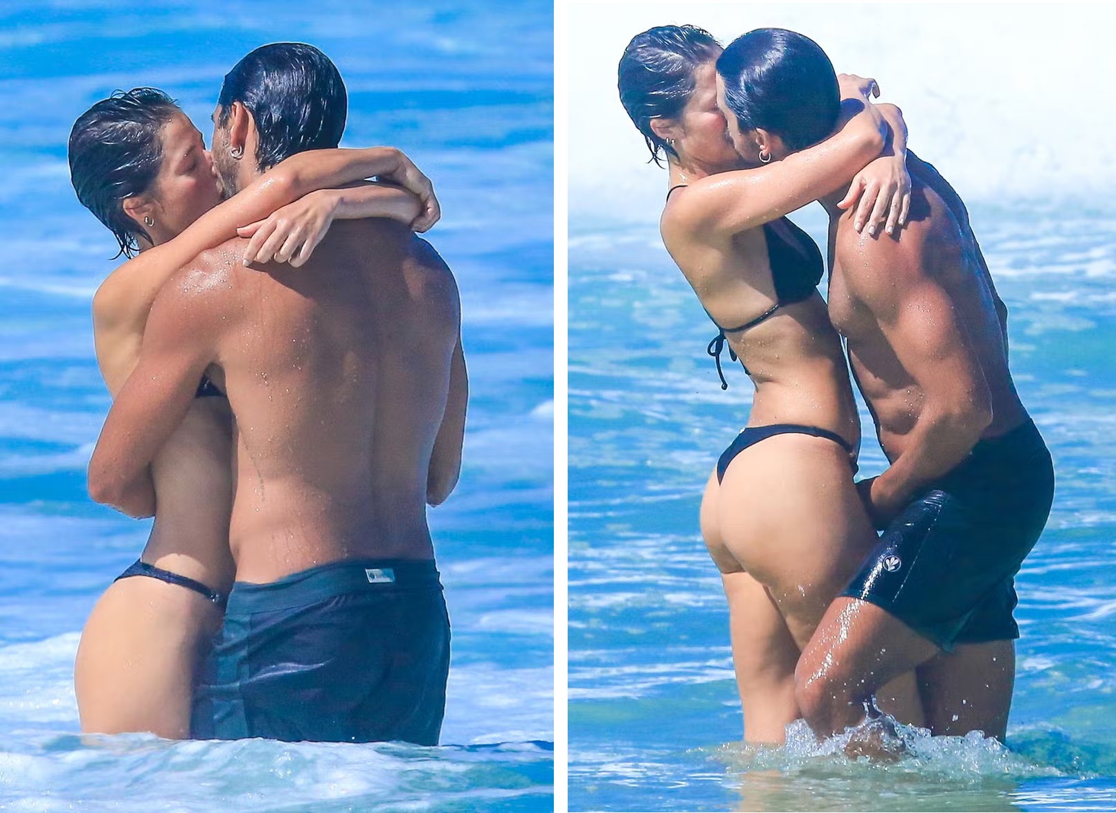 Agatha Moreira e Rodrigo Simas elevam a temperatura com beijaços na praia