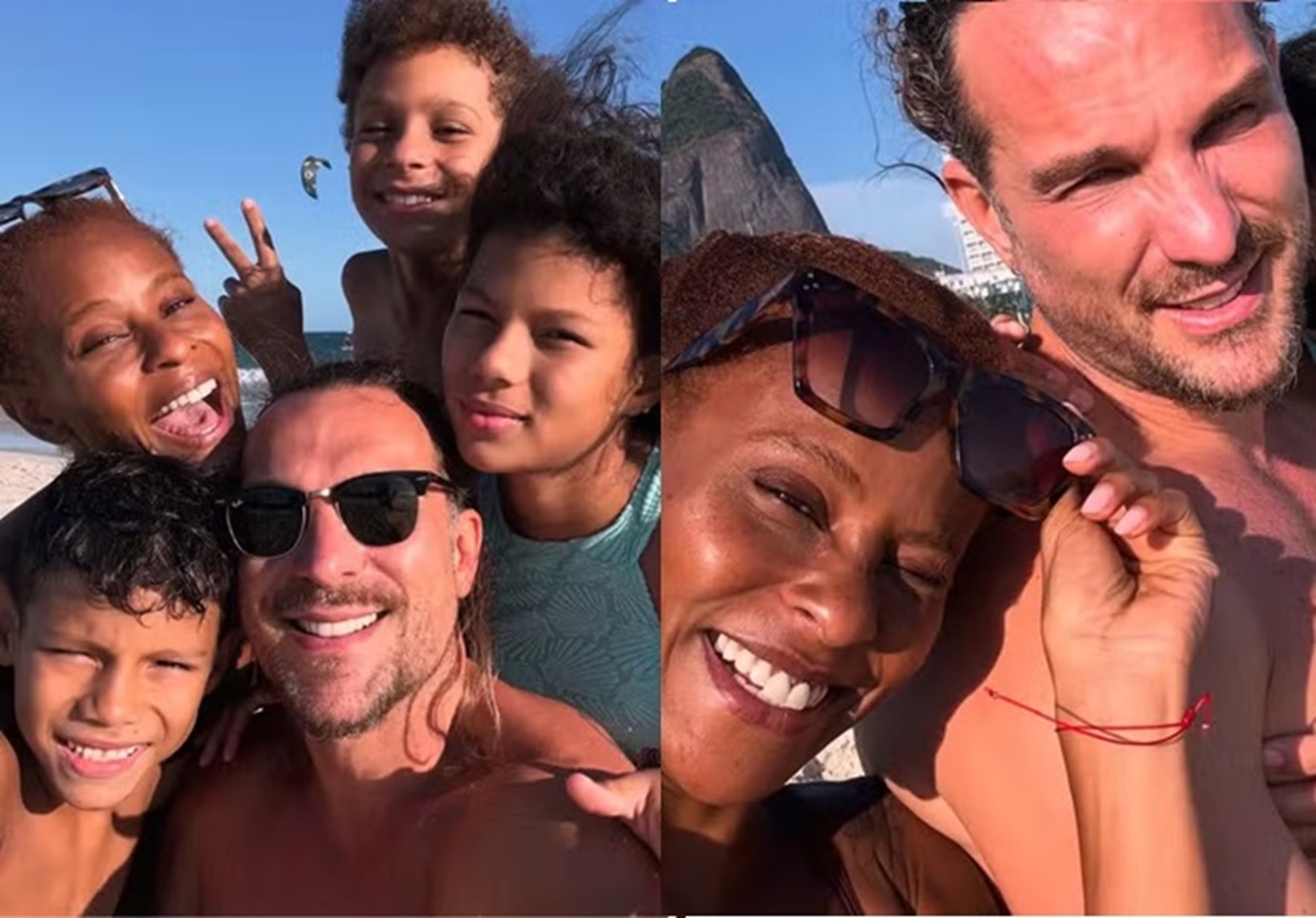 Aline Wirley e Igor Rickli curtem praia com filhos adotados em Manaus