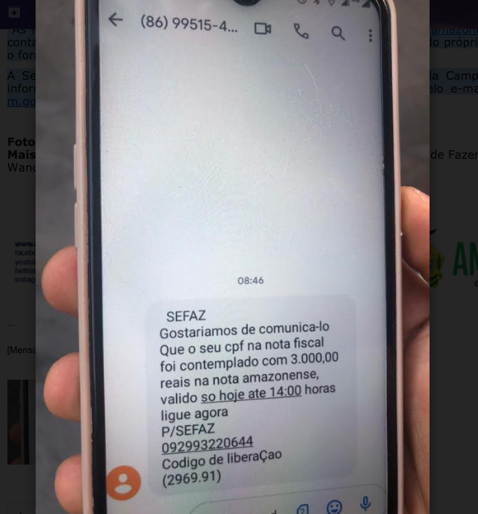 Nota Fiscal Amazonense: Sefaz alerta para golpe