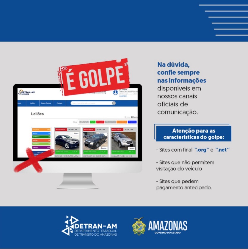 Detran alerta sobre golpes na internet envolvendo leilão 